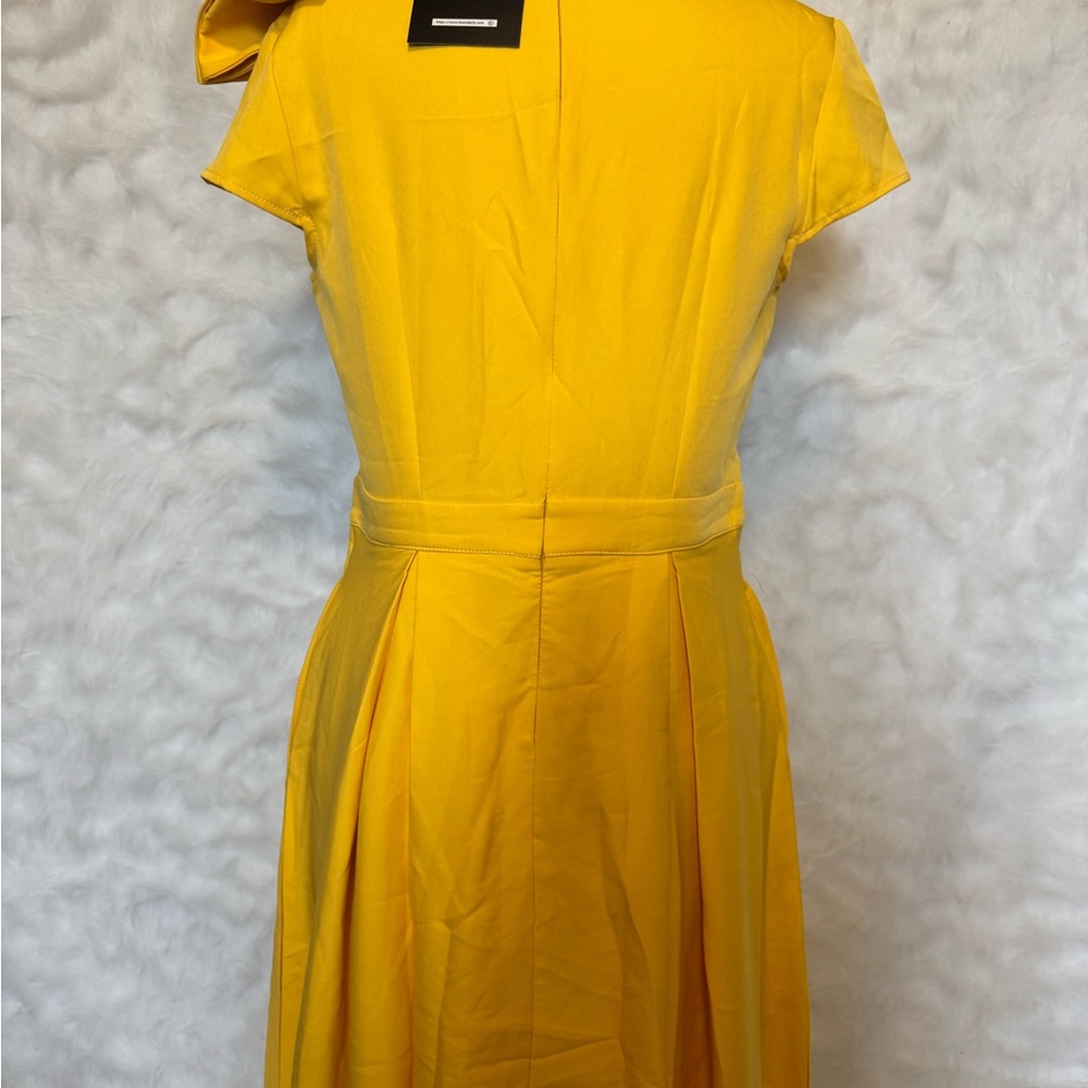 Yellow Midi Dress with Bow Shoulder - Picture 4 of 5